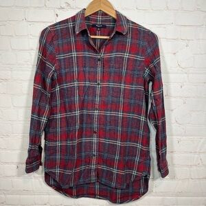 Madewell Shirt Womens XS Red Blue Flannel Plaid Button Up Long Sleeve Pocket